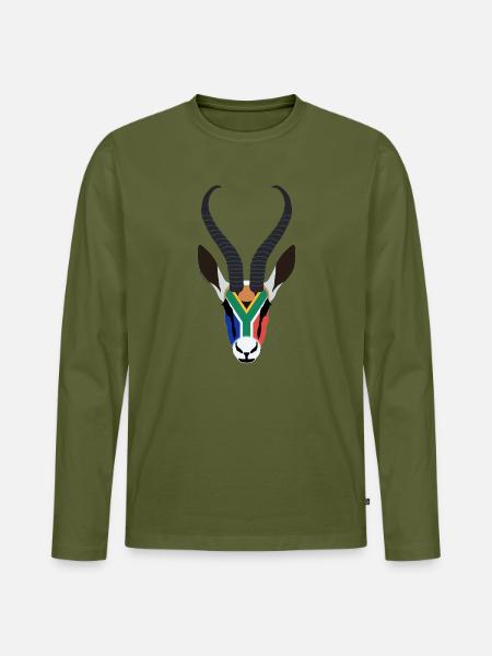 SPRINGBOK HEAD IN SOUTH AFRICAN COLOURS - Men's Premium Organic Long Sleeve Shirt - khaki