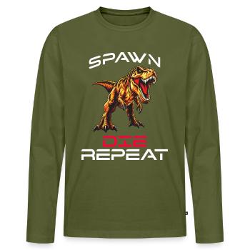Spawn Die Repeat Gamer Dino Survival Zocken Witz - Männer Premium Bio Langarmshirt - Khaki - Vorne - Nico (187cm)