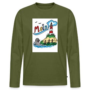 EG Moin Leuchtturm Robbe Seehund Urlaub Geschenk - Männer Premium Bio Langarmshirt - Khaki - Vorne - Nico (187cm)