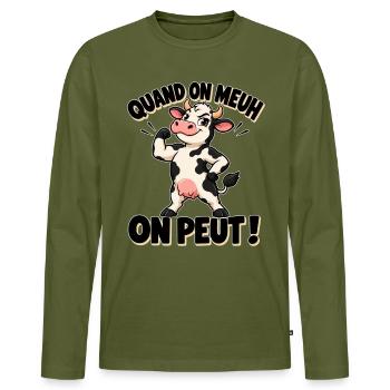 Cartoon Cow: Wenn du muhst, kannst du es - Männer Premium Bio Langarmshirt - Khaki - Vorne - Nico (187cm)