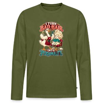  Friseurin I Turn Bad Hair Into Personality - Männer Premium Bio Langarmshirt - Khaki - Vorne - Nico (187cm)