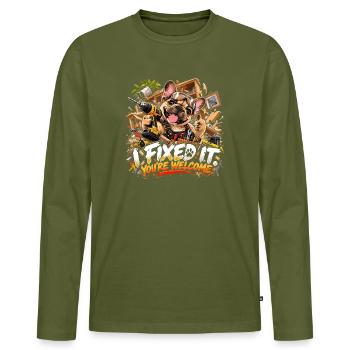  Fixer You’re Welcome Französische Bulldogge - Männer Premium Bio Langarmshirt - Khaki - Vorne - Nico (187cm)