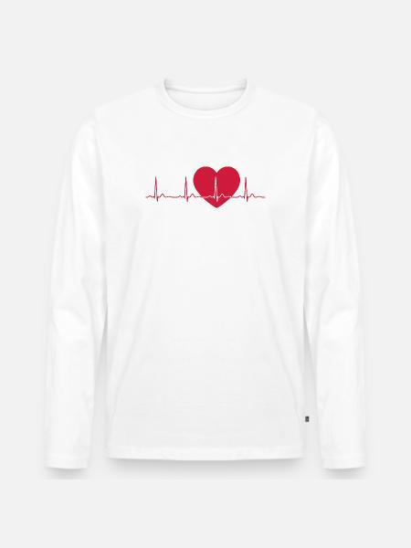 Heartbeat ECG Line Medical Pulse Wave Icon Vector - Men's Premium Organic Long Sleeve Shirt - white