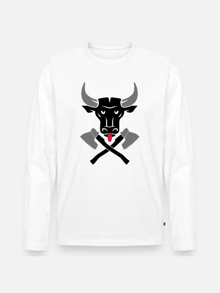 Stierkopf Bullenkopf Logo - Männer Premium Bio Langarmshirt - Weiß