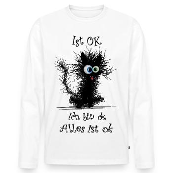 Katze Ich bin ok it`s fine - Männer Premium Bio Langarmshirt - Weiß - Vorne - Nico (187cm)
