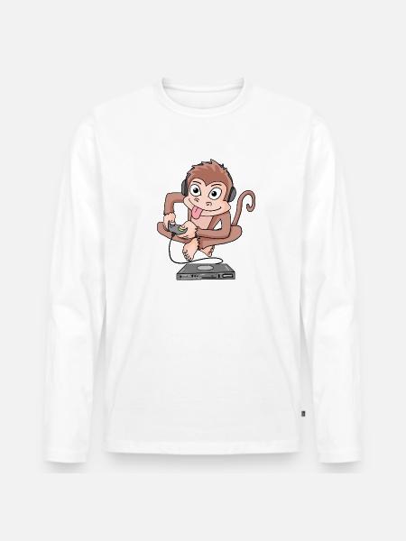 Monkey plays video games - Men's Premium Organic Long Sleeve Shirt - white