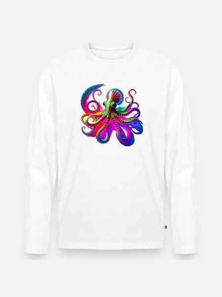 Psychedelic Neon Octopus - Men's Premium Organic Long Sleeve Shirt - white