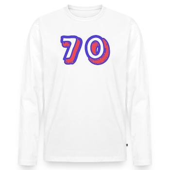 70. 70 ANS. 70e ANNIVERSAIRE. ANNIVERSAIRE 70 ANS. - T-shirt manches longues Premium bio Homme - blanc - Devant - Nico (187cm)