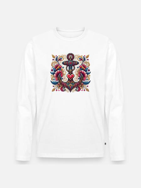 Anchor with heart - Men's Premium Organic Long Sleeve Shirt - white