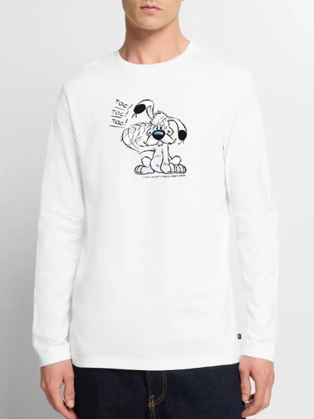 Asterix & Obelix Idefix Klopft Toc Toc Toc - Männer Premium Bio Langarmshirt - Weiß - Vorne - Nico (187cm)