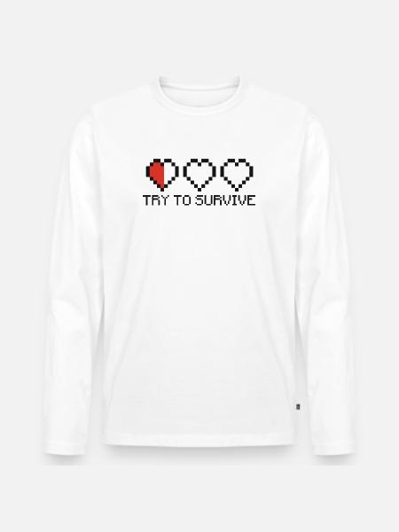 Try to survive 2c T-Shirts - Männer Premium Bio Langarmshirt - Weiß