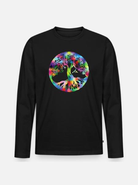 Lebensbaum bunt - Männer Premium Bio Langarmshirt - Schwarz