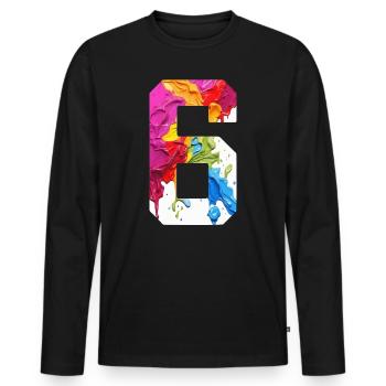 FARBIG NUMMER 6 BUNT 6. GEBURTSTAG - Männer Premium Bio Langarmshirt - Schwarz - Vorne - Nico (187cm)