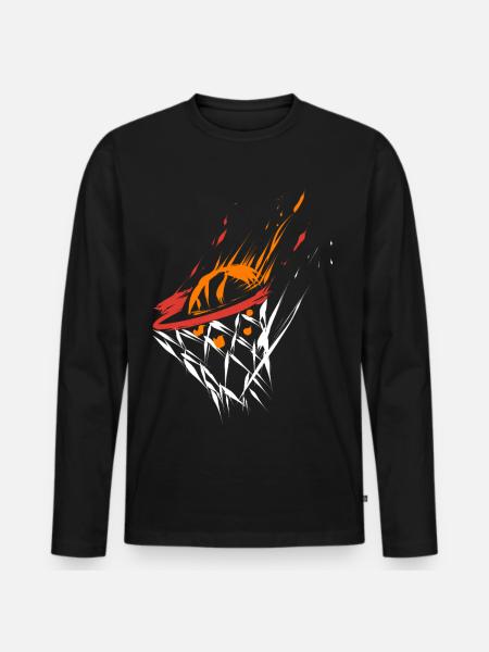 Basketball Korbleger in Flammen - Männer Premium Bio Langarmshirt - Schwarz