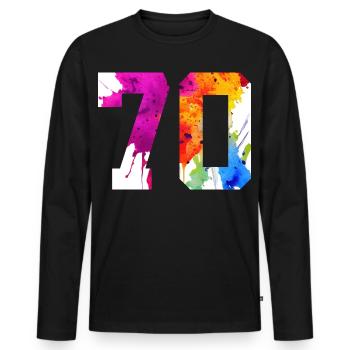 NUMMER 70 JAHRE ALT 70. GEBURTSTAG - Männer Premium Bio Langarmshirt - Schwarz - Vorne - Nico (187cm)
