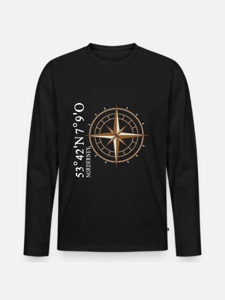 Norderney Koordinaten Insel - Männer Premium Bio Langarmshirt - Schwarz