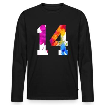 NUMMER 14 JAHRE ALT 14. GEBURTSTAG - Männer Premium Bio Langarmshirt - Schwarz - Vorne - Nico (187cm)
