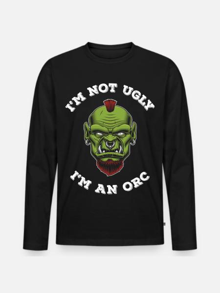 Nicht Hässlich Ich bin Orc - Männer Premium Bio Langarmshirt - Schwarz