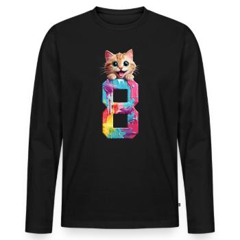 8 JAHRE KATZE 8. GEBURTSTAG - Männer Premium Bio Langarmshirt - Schwarz - Vorne - Nico (187cm)
