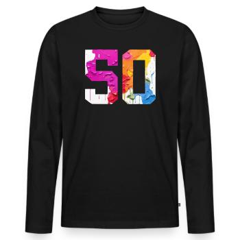 FARBIG NUMMER 50 BUNT 50. GEBURTSTAG - Männer Premium Bio Langarmshirt - Schwarz - Vorne - Nico (187cm)