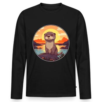 Otter buntes Aquarell Karikatur Kawaii Tier - Männer Premium Bio Langarmshirt - Schwarz - Vorne - Nico (187cm)