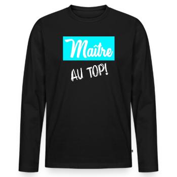 MAÎTRE. MAITRE - T-shirt manches longues Premium bio Homme - noir - Devant - Nico (187cm)