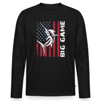 Jumping Marlin with US flag Deep Sea Fishing - Men's Premium Organic Long Sleeve Shirt - black - Front - Nico (187cm)