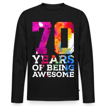 70 YEARS OF BEING AWESOME 70. GEBURTSTAG - Männer Premium Bio Langarmshirt - Schwarz - Vorne - Nico (187cm)