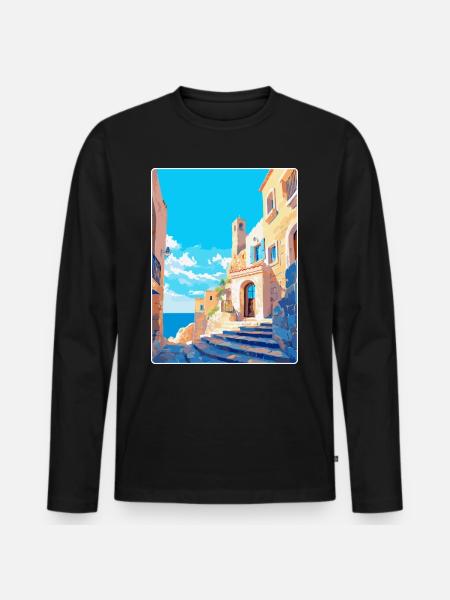 Rhodos Griechenland Vintage Reiseplakat WPA Souvenir - Männer Premium Bio Langarmshirt - Schwarz