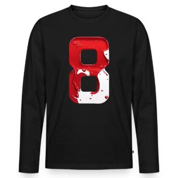 NR. 8 NUMMER 8 ROT WEIß 8. GEBURTSTAG - Männer Premium Bio Langarmshirt - Schwarz - Vorne - Nico (187cm)