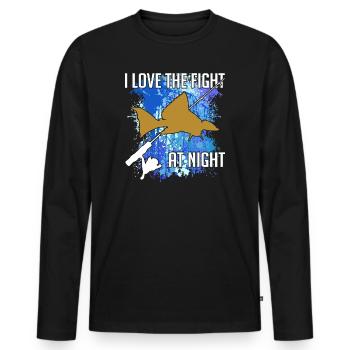 Waller Welssilhouette Angelrute und Farbkleckse - Männer Premium Bio Langarmshirt - Schwarz - Vorne - Nico (187cm)