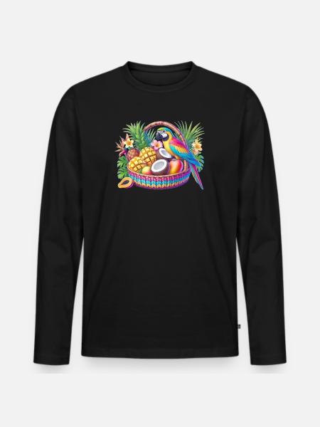 Obstkorb mit Papagei - Männer Premium Bio Langarmshirt - Schwarz