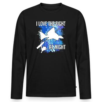 Waller Welssilhouette Angelrute und Farbkleckse - Männer Premium Bio Langarmshirt - Schwarz - Vorne - Nico (187cm)