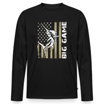 Jumping Marlin with US flag Deep Sea Fishing - Men's Premium Organic Long Sleeve Shirt - black - Front - Nico (187cm)