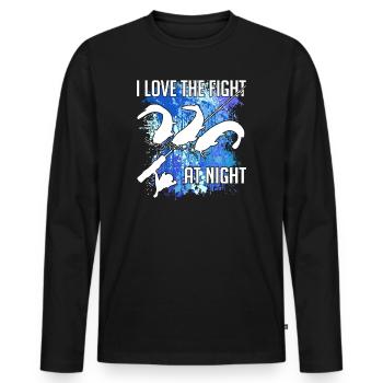 Waller Welssilhouette Angelrute und Farbkleckse - Männer Premium Bio Langarmshirt - Schwarz - Vorne - Nico (187cm)