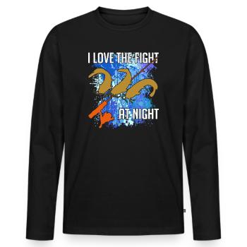 Waller Welssilhouette Angelrute und Farbkleckse - Männer Premium Bio Langarmshirt - Schwarz - Vorne - Nico (187cm)