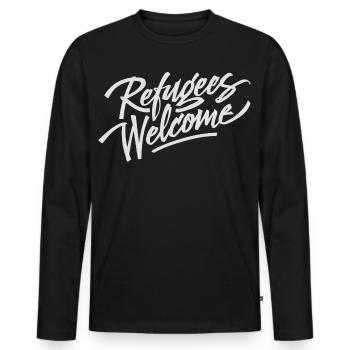 Refugees Welcome - Männer Premium Bio Langarmshirt - Schwarz - Vorne - Nico (187cm)