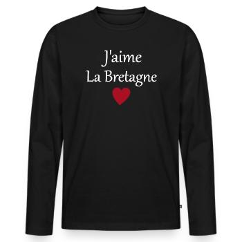 J'aime la Bretagne - T-shirt manches longues Premium bio Homme - noir - Devant - Nico (187cm)