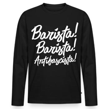 Barista, Barista. Antifascista! - Männer Premium Bio Langarmshirt - Schwarz - Vorne - Nico (187cm)
