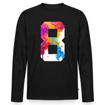 FARBIG NUMMER 8 BUNT 8. GEBURTSTAG - Männer Premium Bio Langarmshirt - Schwarz - Vorne - Nico (187cm)