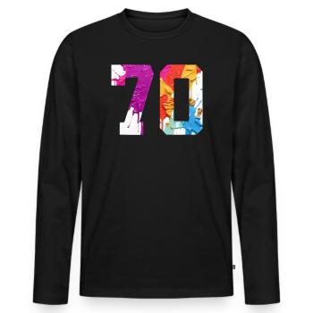 FARBIG NUMMER 70 BUNT 70. GEBURTSTAG - Männer Premium Bio Langarmshirt - Schwarz - Vorne - Nico (187cm)