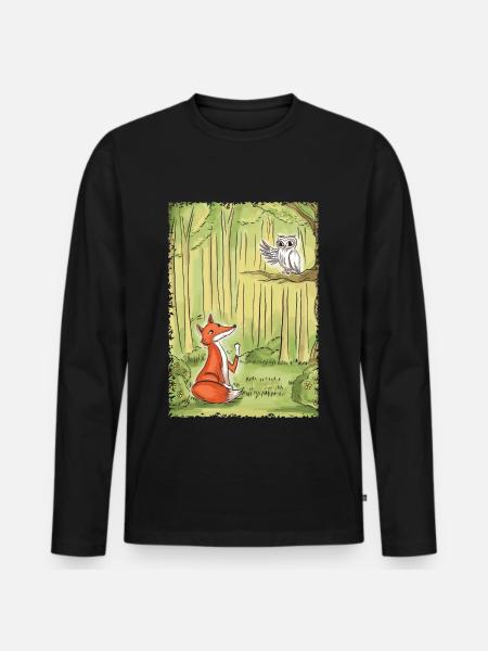 Waldgespräch: Fuchs und Eule - Männer Premium Bio Langarmshirt - Schwarz