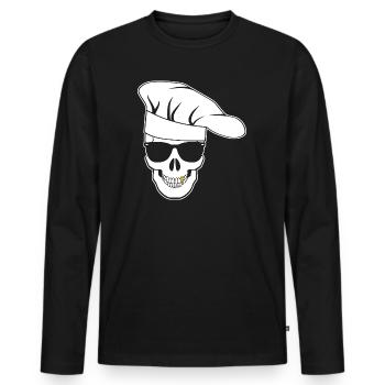 Crâne avec lunettes de soleil, toque de chef - T-shirt manches longues Premium bio Homme - noir - Devant - Nico (187cm)