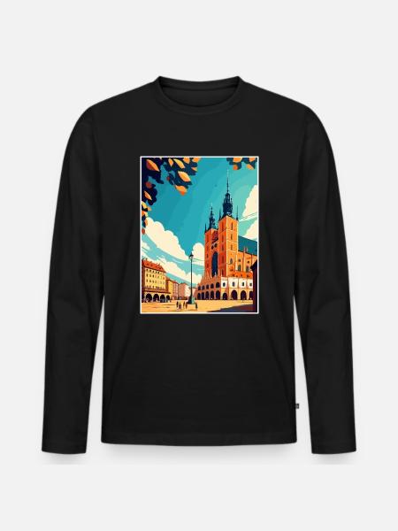 Krakau Polen Vintage Reiseposter WPA Souvenir - Männer Premium Bio Langarmshirt - Schwarz