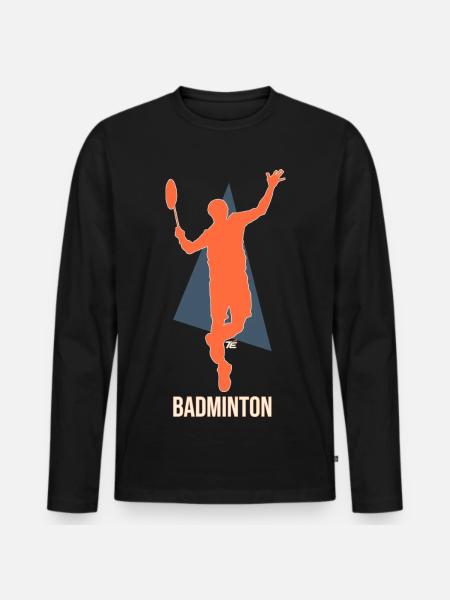 Badmintonspieler beim Smash - Retro Stil - Männer Premium Bio Langarmshirt - Schwarz