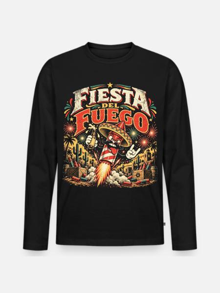 Fiesta del Fuego Feuerwerk Retro - Männer Premium Bio Langarmshirt - Schwarz