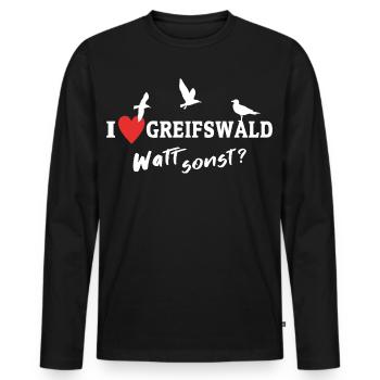 I Love Greifswald Ich Liebe Greifswald - Männer Premium Bio Langarmshirt - Schwarz - Vorne - Nico (187cm)