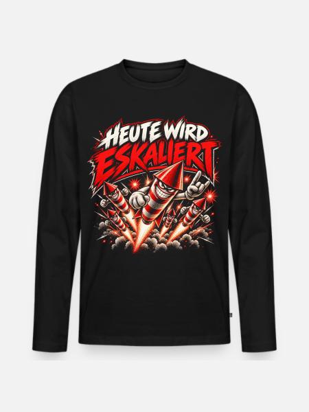 Heute wird eskaliert – Silvester Feuerwerk - Männer Premium Bio Langarmshirt - Schwarz