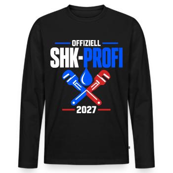 Offiziell SHK-Profi – Gesellenabschluss 2027 - Männer Premium Bio Langarmshirt - Schwarz - Vorne - Nico (187cm)