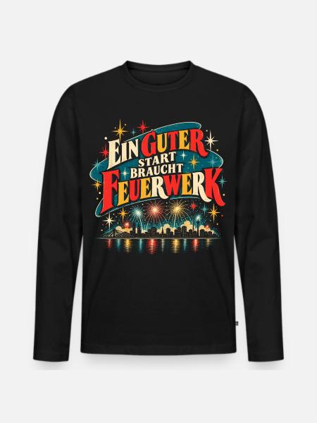 Ein guter Start braucht Feuerwerk - Männer Premium Bio Langarmshirt - Schwarz